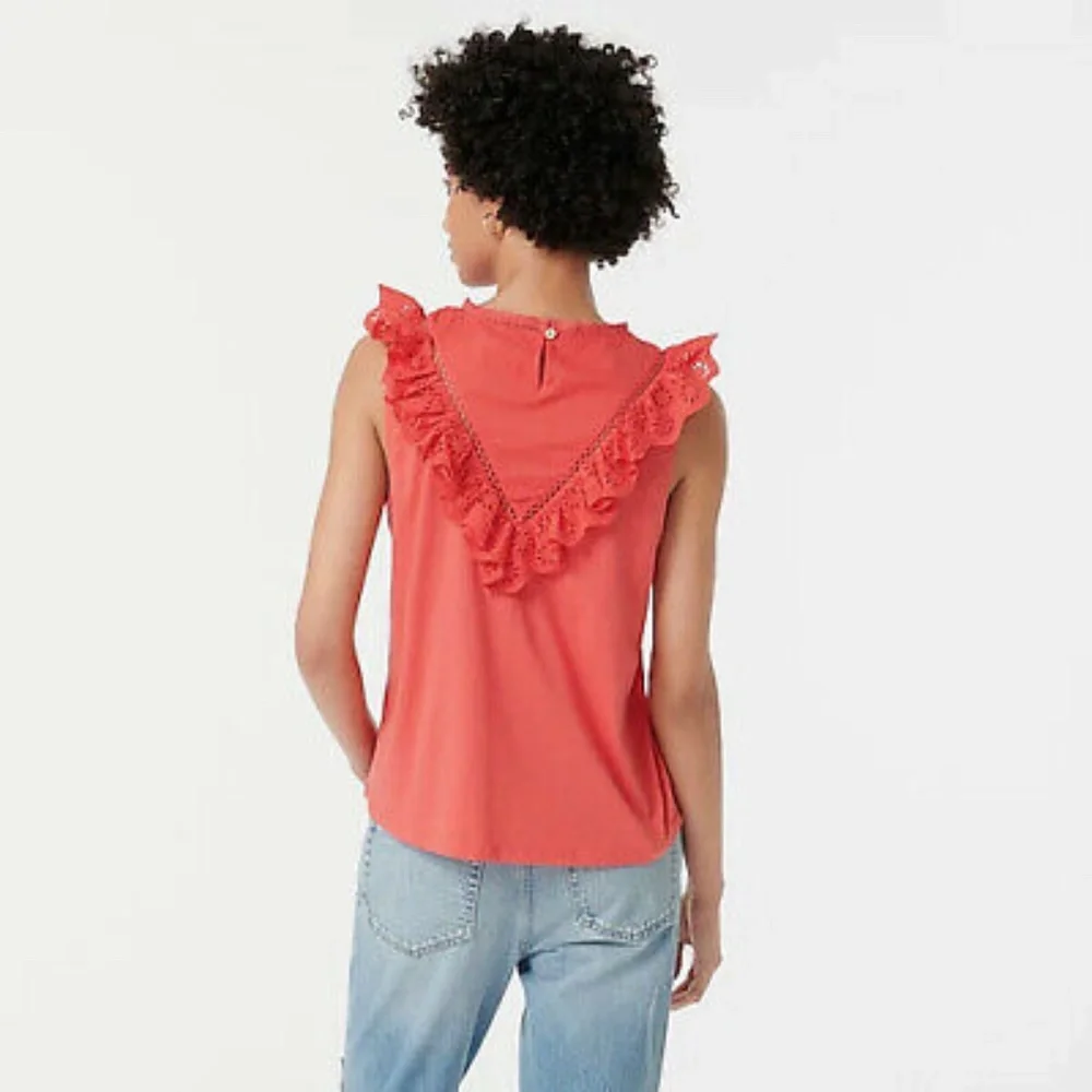 J Crew Moss Green Eyelet Cotton Ruffle Front Tank Top M - Picture 3 of 4